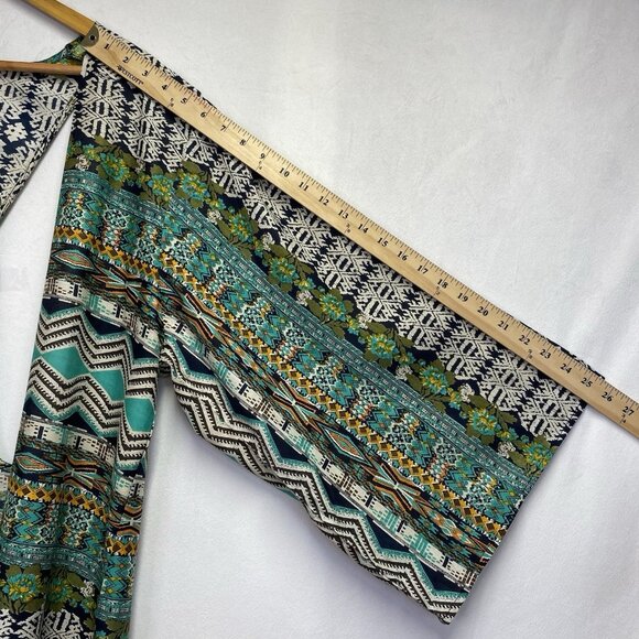 Dizzy Lizzy Bohemian Aztec Fringe Hem Open Front Cardigan Women Small Multicolor - Picture 5 of 15